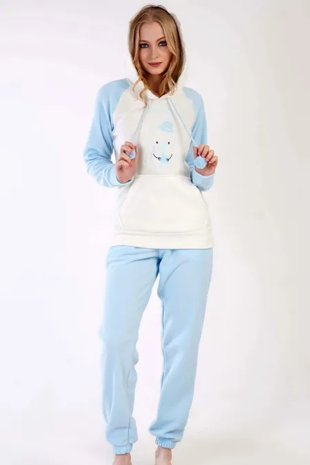 Mısırlı Kadın Polar Uzun Kollu Pijama Takımı Mavi
