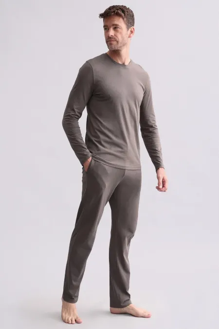 Ensemble pyjama à manches longues pour homme, en mélange modal et coton, marron, d'origine égyptienne