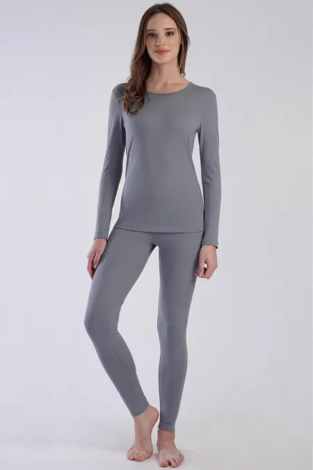 Ensemble de sous-vêtements thermiques à manches longues pour femme égyptienne (haut et bas) gris