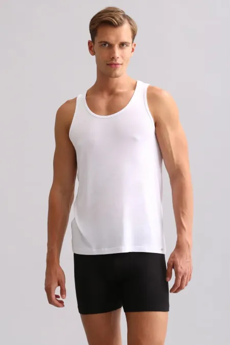 Mısırlı BAMBOO ZEUS LUXURY Regular Fit Basic Tank Top White