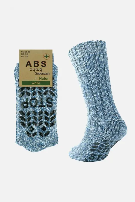 Chaussettes d'hiver bleues en laine mérinos pour femmes égyptiennes, coupe-froid, semelle antidérapante.