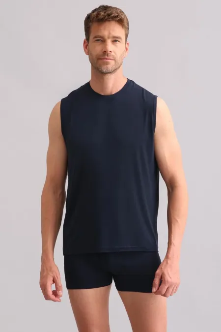 Mısırlı BAMBOO ZEUS Regular Fit Crew Neck Athletic Tank Top/T-Shirt Navy Blue