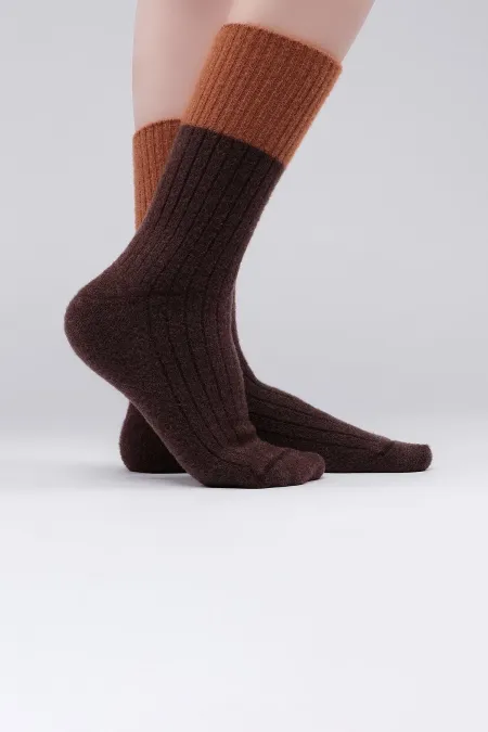 Chaussettes thermiques douces et moelleuses pour femmes, marron, de couleur égyptienne