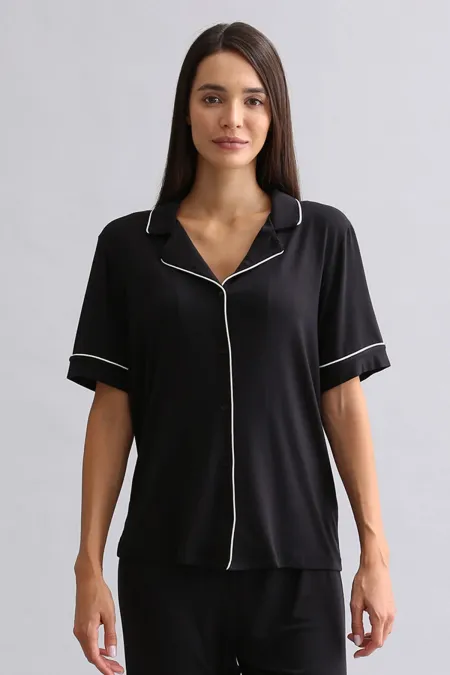 Chemise égyptienne à manches courtes en bambou noir pour femme