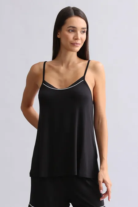 Kadın Modal İnce Askılı Pijama Üst Siyah