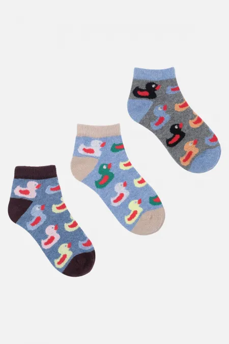 Mısırlı Unisex Cotton 3 Pairs Duck Pattern Kids' Ankle Socks