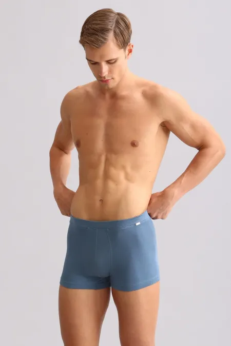 Boxer ZEUS LUXURY en coton biologique égyptien, coupe classique, emblème métallique, bleu marine