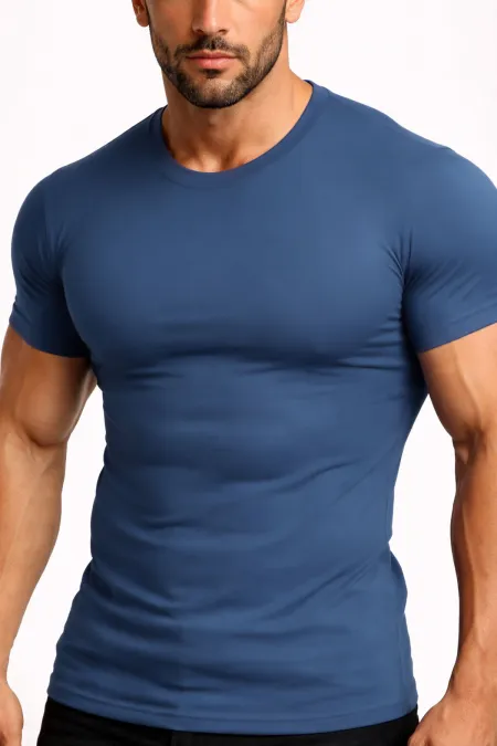 Mısırlı ORGANIC Pamuklu HERCULES Slim Fit Bisiklet Yaka Fanila / T-Shirt Gece Mavisi