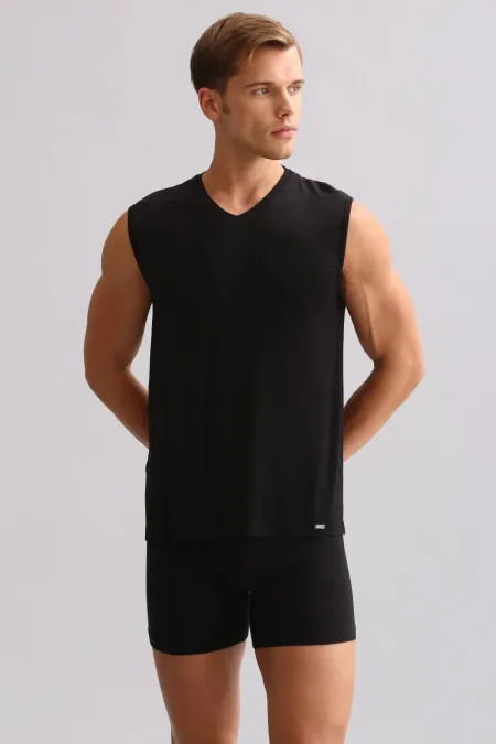 Mısırlı BAMBOO ZEUS LUXURY Regular Fit V-Neck Athletic Tank Top/T-Shirt Black