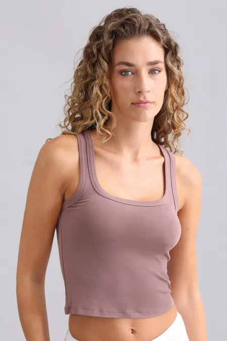 Mısırlı Modal By TENCEL U HELEN Kalın Askılı Crop / T-Shirt Lavender