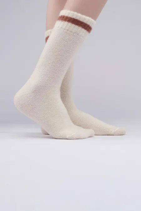 Mısırlı Kadın Soft Peluş Termal Tekli Soket Çorap Ekru