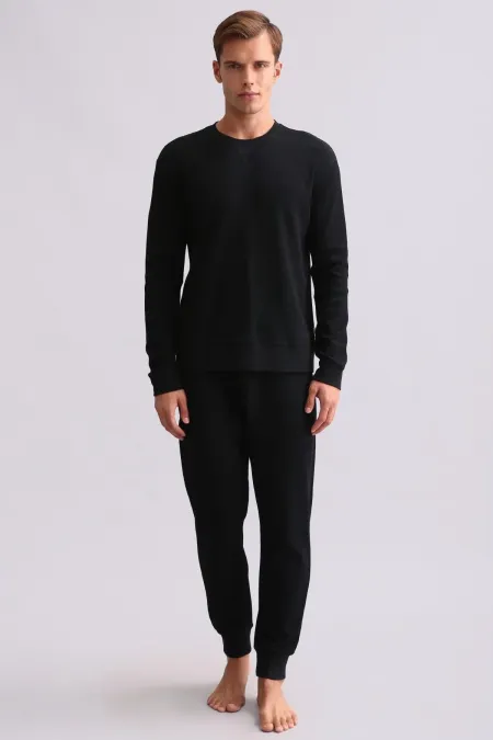 Ensemble pyjama égyptien noir à manches longues en coton pour homme