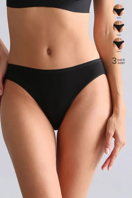 Mısırlı Modal By TENCEL HERA İnce Lastikli 3'Lü Brazillian Külot Siyah