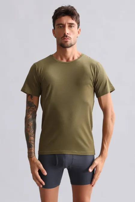 Mısırlı Modal By TENCEL HERCULES Slim Fit Bisiklet Yaka Fanila / T-Shirt Koyu Haki