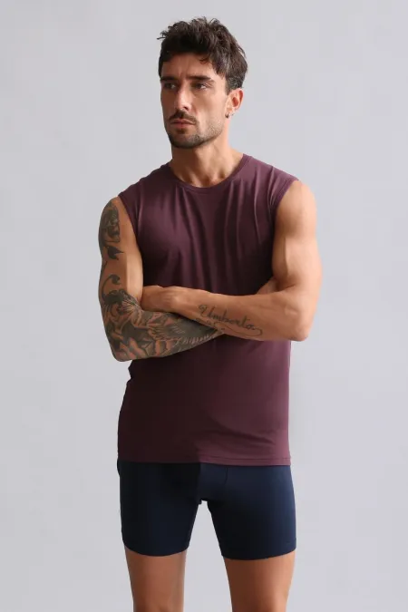 Débardeur/T-shirt de sport violet à col rond et coupe ajustée en bambou égyptien Hercules