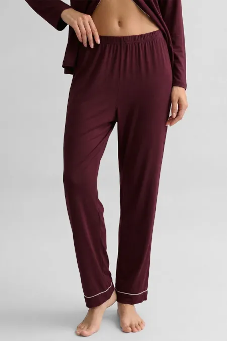 Bas de pyjama en bambou pour femme, style égyptien, avec taille élastique, bordeaux