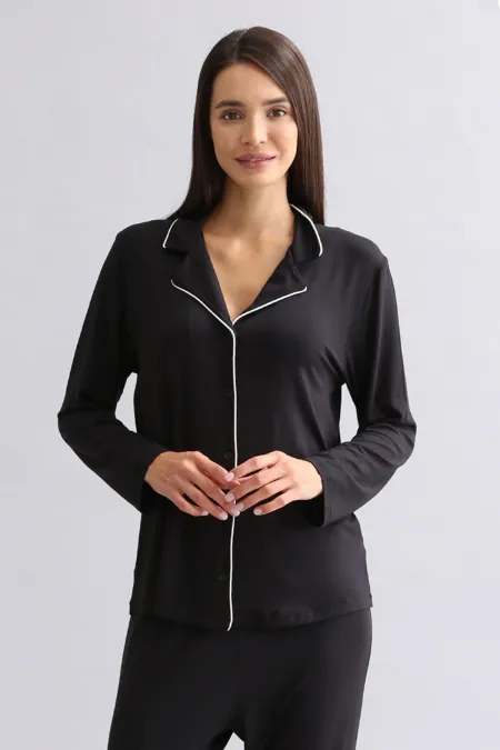 Mısırlı Kadın Modal Uzun Kollu Gömlek Siyah