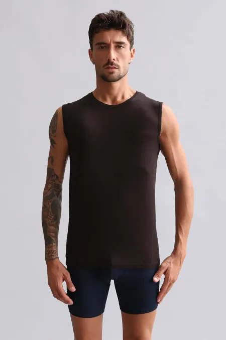 Mısırlı ORGANIC Pamuklu HERCULES Slim Fit Bisiklet Yaka Sporcu Atlet / T-Shirt Kahverengi