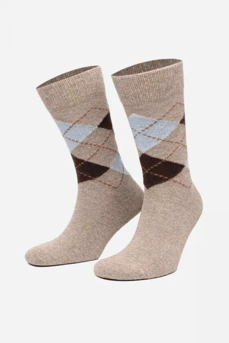 Mısırlı Erkek Koyun Yünü Tekli Soket Çorap Bej