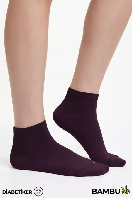 Unisex Bambu Diyabetik Sneaker Çorap Mor