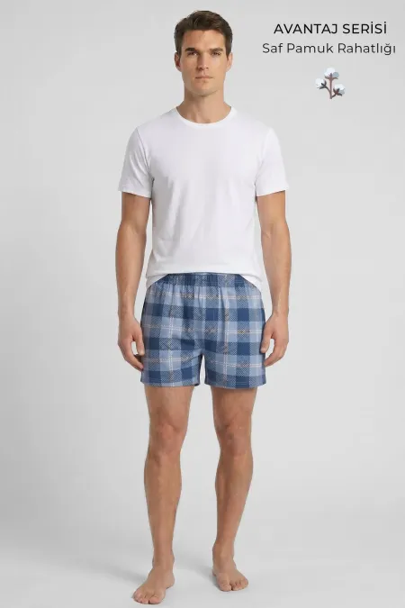 Pyjama court à carreaux bleu pour homme, style égyptien