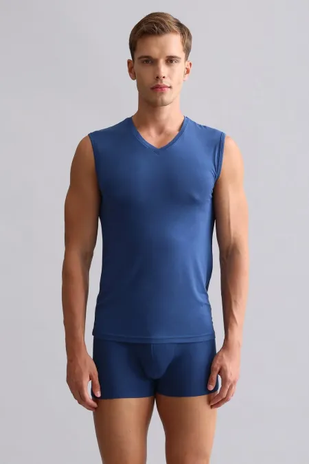 Mısırlı BAMBU HERCULES Slim Fit V Yaka Sporcu Atlet / T-Shirt Gece Mavisi