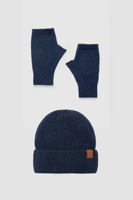 Unisex Yün Bere Eldiven Takımı - Milda Lacivert