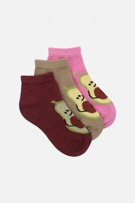 Mısırlı Unisex Cotton 3 Pairs Avocado Patterned Kids' Ankle Socks