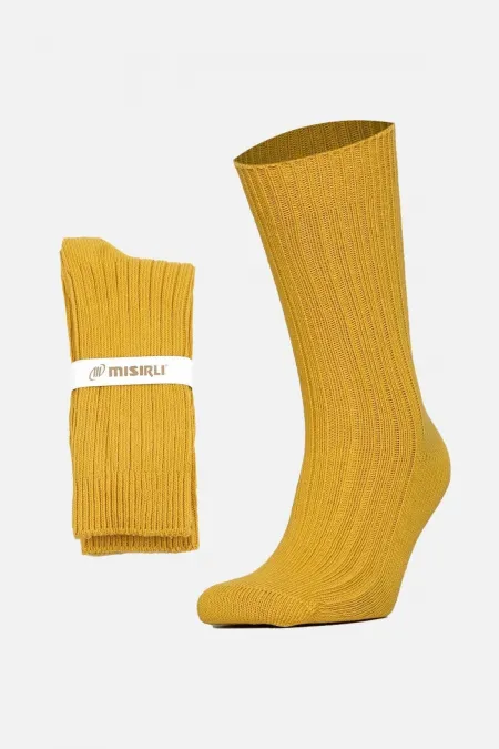 Chaussettes d'hiver unisexes en coton bio égyptien, couleur moutarde