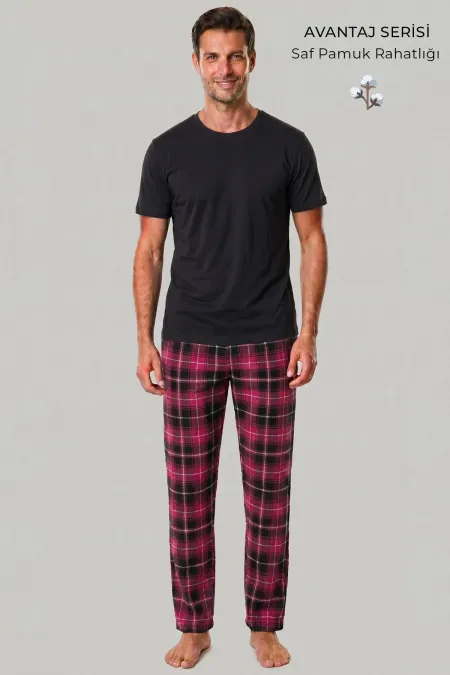 Egyptian Men's Cotton Plaid Pajama Bottoms Light Red