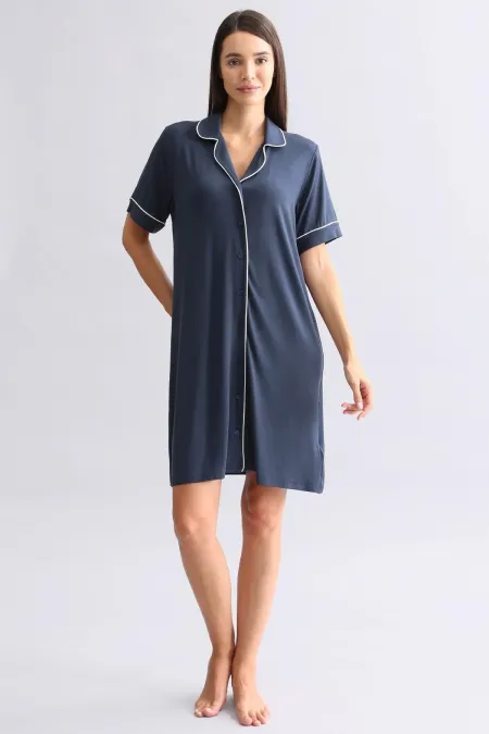 Chemise de nuit égyptienne en modal bleu marine