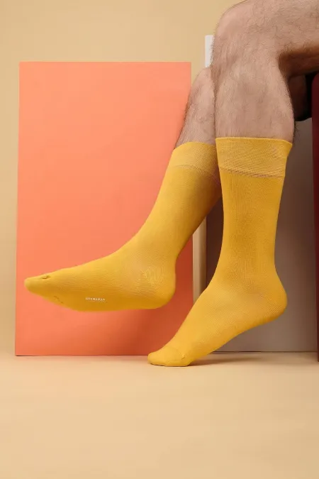 Chaussettes égyptiennes pour hommes, en coton biologique, à une seule chaussette, jaunes