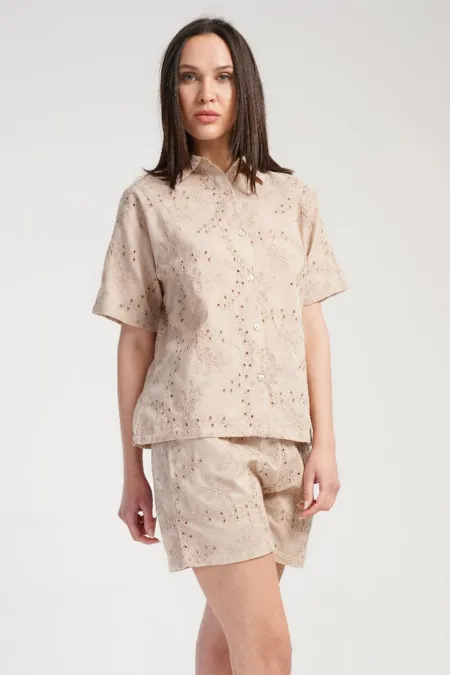 Mısırlı Kadın Pamuklu Kısa Kollu Şort Takımı Espresso