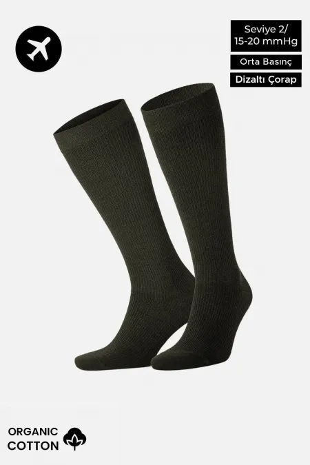 Chaussettes hautes unisexes en coton biologique égyptien, style aviateur et pilote, avec technologie de serrage spéciale, kaki foncé