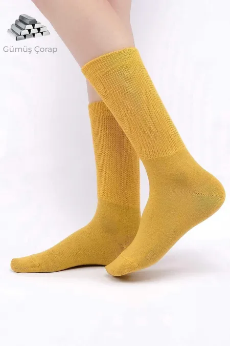 Chaussettes montantes pour femmes égyptiennes, jaunes, contenant 10 % d'argent
