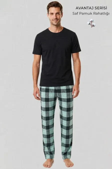 Egyptian Men's Cotton Plaid Bottom Pajamas Mint