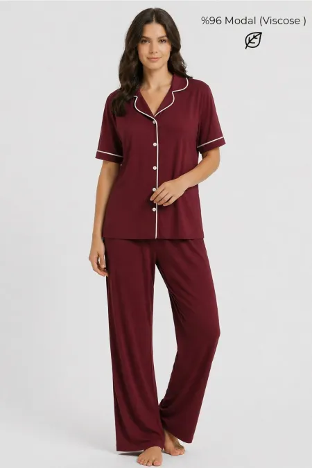 Egyptian Women's Modal Pajama Set Burgundy