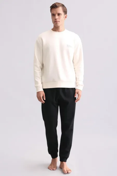 Ensemble pyjama à manches longues en coton égyptien pour homme, écru