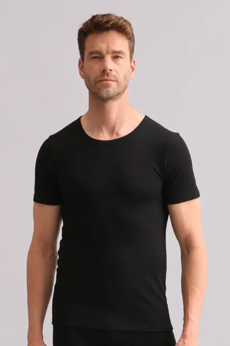 Mısırlı BAMBU TERMAL Bisiklet Yaka Fanila / T-Shirt Siyah