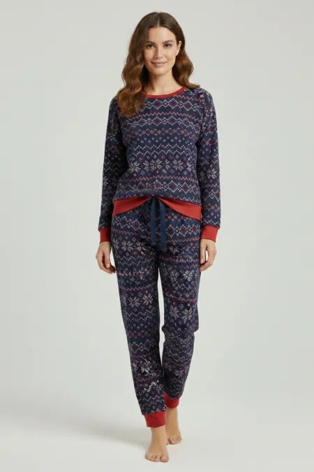 Kış Temalı Kadın Pijama Takımı Lacivert