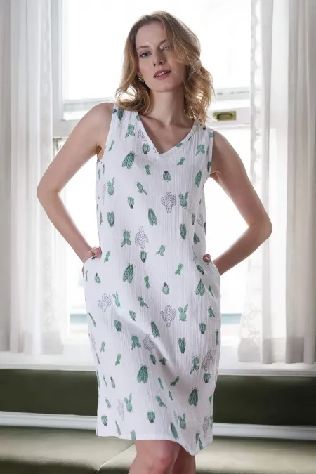 Mısırlı Woman Cotton Home Dress White