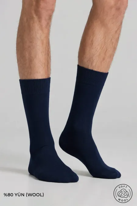 Men's Wool Single Derby Socks Navy Blue