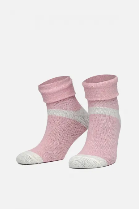 Mısırlı Kadın Alpaka Yünü Kışlık Kıvrık Tekli Soket Çorap Pembe