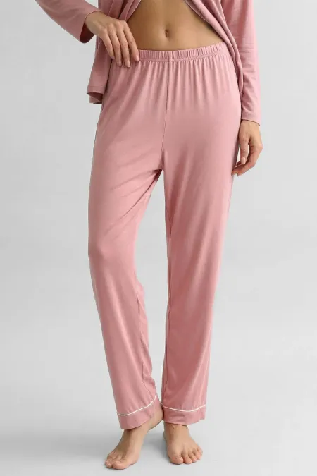 Bas de pyjama en bambou pour femme, style égyptien, avec taille élastique, rose poudré