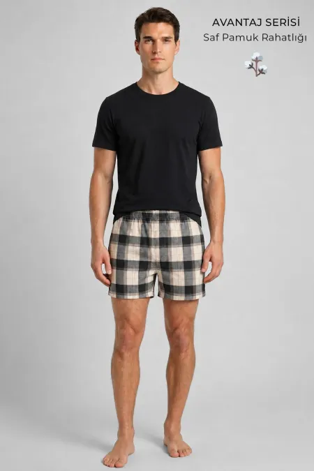 Mısırlı Erkek Ekoseli Kısa Short Pijama Koyu Yeşil-Bej