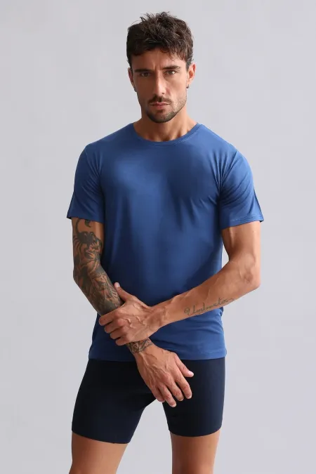 Mısırlı BAMBOO HERCULES Slim Fit Crew Neck Undershirt/T-Shirt Navy Blue