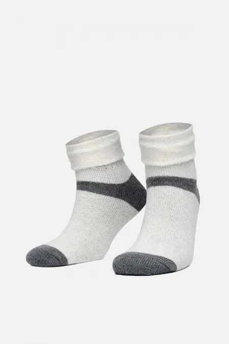 Mısırlı Kadın Alpaka Yünü Kışlık Kıvrık Tekli Soket Çorap Ekru