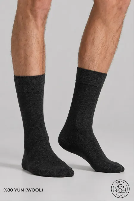 Men's Wool Single Derbili Socks, Smoke Grey