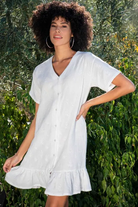 Mısırlı Muslin Short Sleeve Dress White