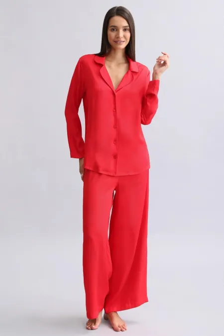 Mısırlı Kadın Bambu Pijama Takımı Kırmızı